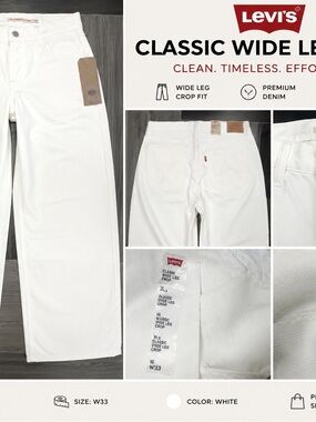 Levi's White Classic Wide Leg Crop Jeans